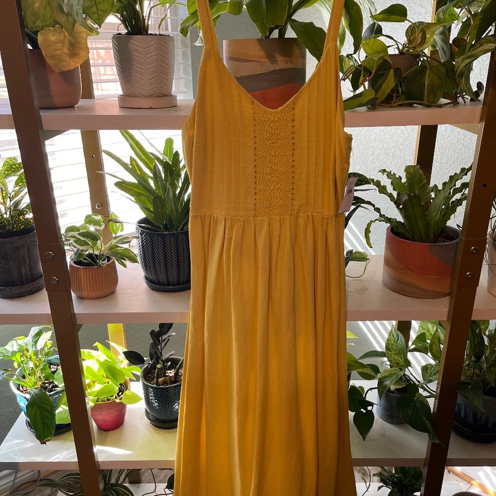 Yellow Embroidered Cotton Midi Dress - Old Navy